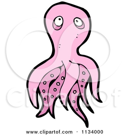 Cartoon Of A Pink Octopus 3 - Royalty Free Vector Clipart by lineartestpilot