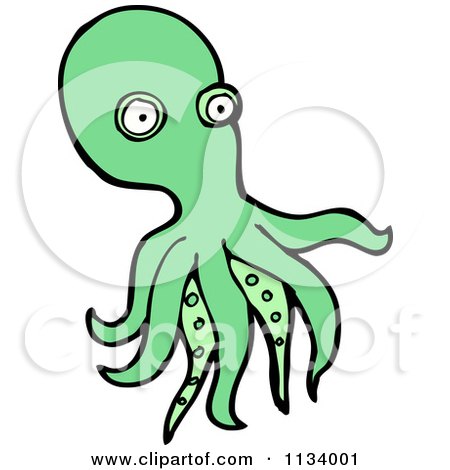 Cartoon Of A Green Octopus 2 - Royalty Free Vector Clipart by lineartestpilot