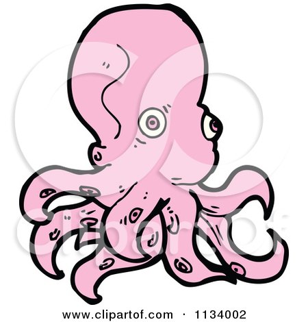 Cartoon Of A Pink Octopus 1 - Royalty Free Vector Clipart by lineartestpilot