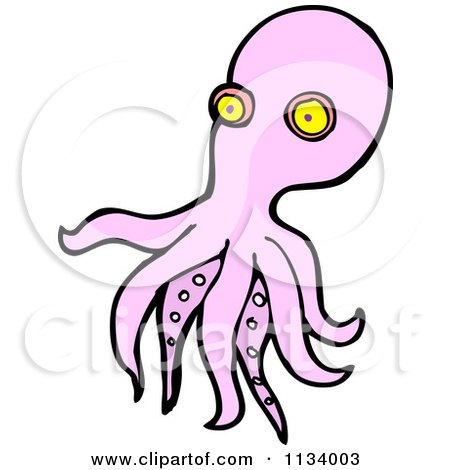 Cartoon Of A Pink Octopus 2 - Royalty Free Vector Clipart by lineartestpilot