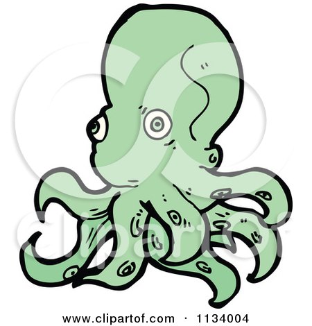 Cartoon Of A Green Octopus - Royalty Free Vector Clipart by lineartestpilot