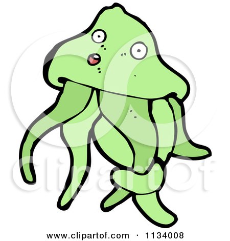 Cartoon Of A Green Jellyfish - Royalty Free Vector Clipart by lineartestpilot