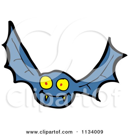 Cartoon Of A Blue Vampire Bat 2 - Royalty Free Vector Clipart by lineartestpilot