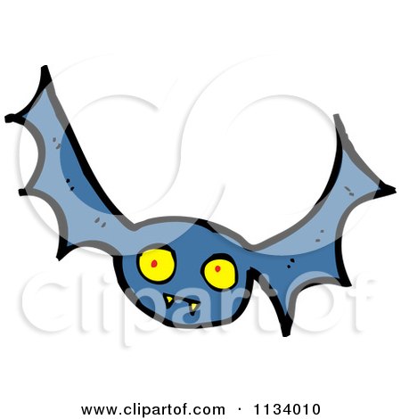 Cartoon Of A Blue Vampire Bat 1 - Royalty Free Vector Clipart by lineartestpilot