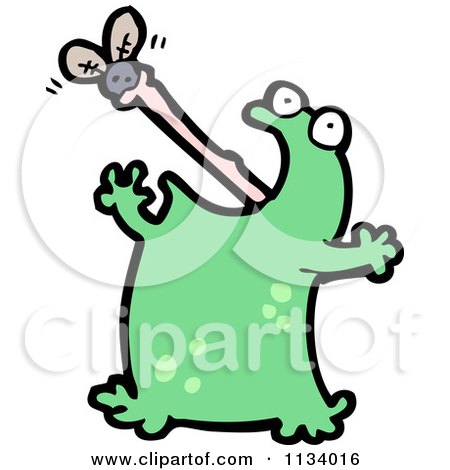 Cartoon Of A Frog Catching A Fly - Royalty Free Vector Clipart by lineartestpilot