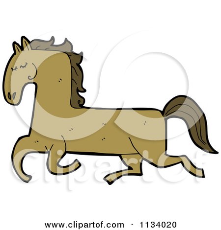 Cartoon Of A Running Brown Horse - Royalty Free Vector Clipart by lineartestpilot