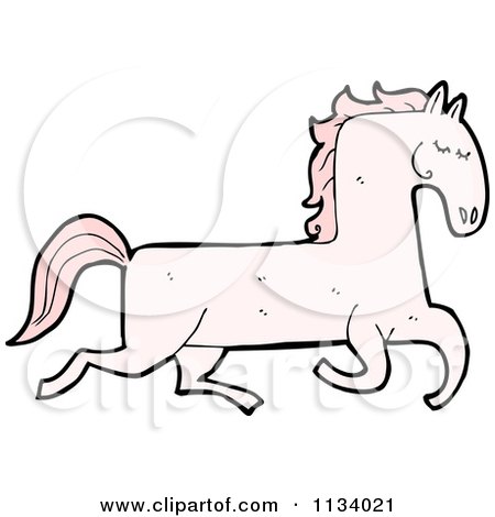 Cartoon Of A Running Pink Horse - Royalty Free Vector Clipart by lineartestpilot