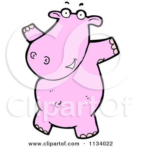 Cartoon Of A Pink Hippo - Royalty Free Vector Clipart by lineartestpilot