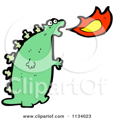 Cartoon Of A Green Fire Breathing Dragon - Royalty Free Vector Clipart by lineartestpilot