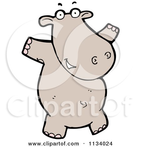 Cartoon Of A Brown Hippo - Royalty Free Vector Clipart by lineartestpilot