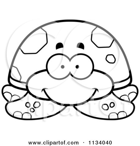 Cartoon Clipart Of An Outlined Happy Tortoise Turtle - Black And White Vector Coloring Page by Cory Thoman