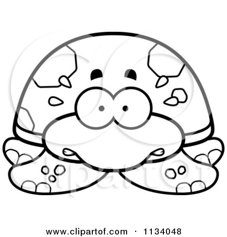 Cartoon Clipart Of An Outlined Scared Sea Turtle - Black And White Vector Coloring Page by Cory Thoman