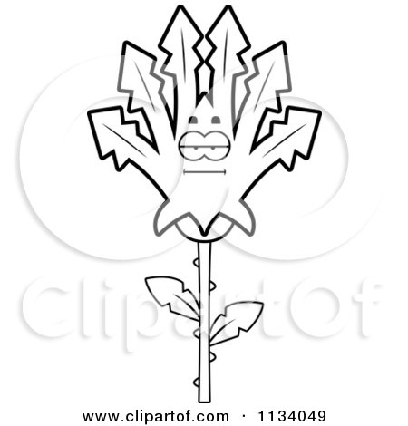 Cartoon Clipart Of An Outlined Bored Marijuana Pot Leaf Mascot - Black And White Vector Coloring Page by Cory Thoman