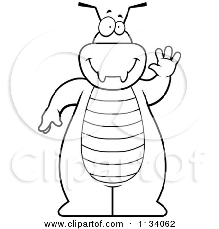 Cartoon Clipart Of An Outlined Bug Waving - Black And White Vector Coloring Page by Cory Thoman