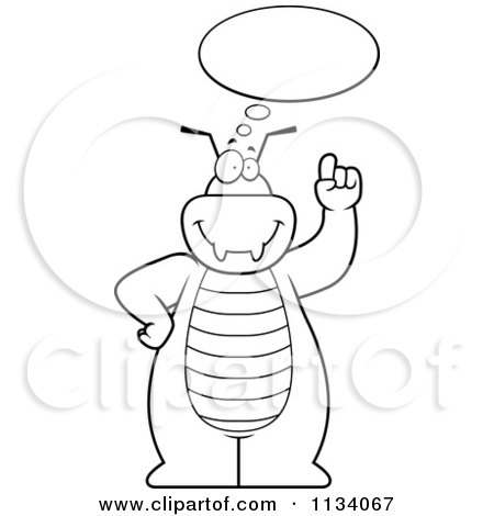 Cartoon Clipart Of An Outlined Bug Talking - Black And White Vector Coloring Page by Cory Thoman