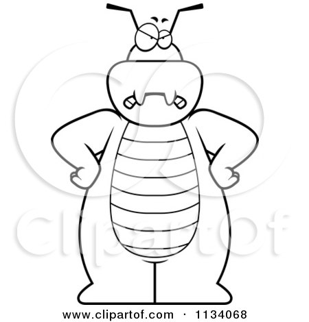 Cartoon Clipart Of An Outlined Angry Bug - Black And White Vector Coloring Page by Cory Thoman