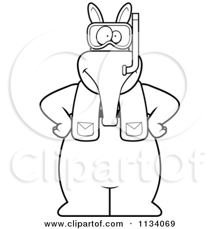 Cartoon Clipart Of An Outlined Aardvark In Scuba Gear - Black And White Vector Coloring Page by Cory Thoman
