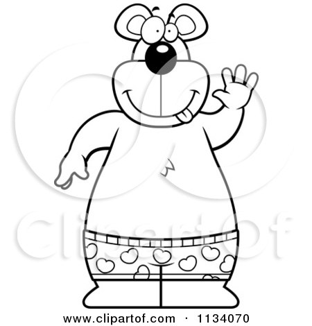 Cartoon Clipart Of An Outlined Happy Bear Waving And Wearing Boxers - Black And White Vector Coloring Page by Cory Thoman
