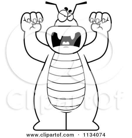 Cartoon Clipart Of An Outlined Bug Attacking - Black And White Vector Coloring Page by Cory Thoman