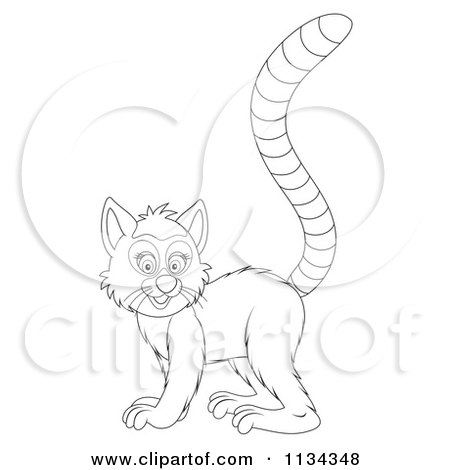 Cartoon Of A Cute Outlined Lemur - Royalty Free Clipart by Alex Bannykh