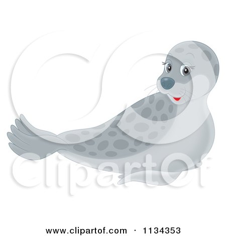 Cartoon Of A Cute Outlined Seal - Royalty Free Clipart by Alex Bannykh