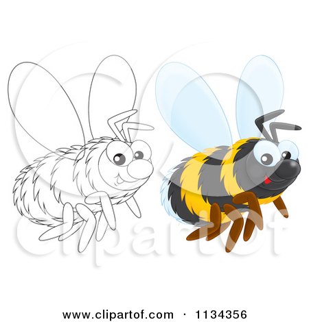 Cartoon Of A Cute Outlined And Colored Bee - Royalty Free Clipart by Alex Bannykh