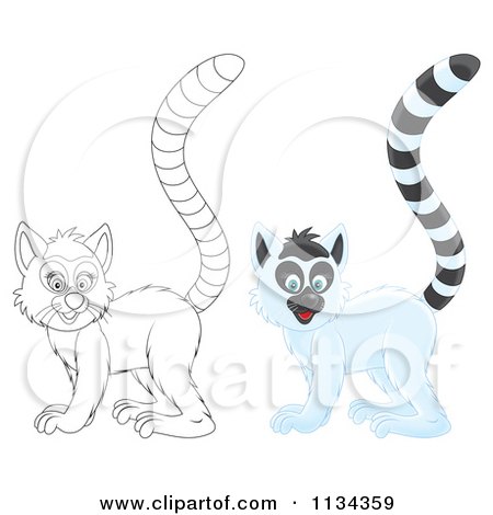 Cartoon Of A Cute Outlined And Colored Lemur - Royalty Free Clipart by Alex Bannykh