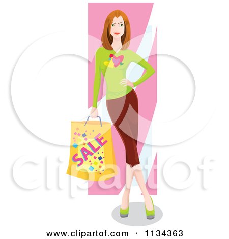 Clipart Of A Woman Leaning And Carrying A Shopping Bag 1 - Royalty Free Vector Illustration by YUHAIZAN YUNUS
