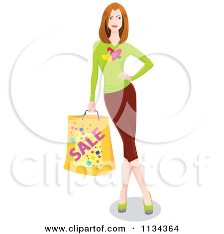 Clipart Of A Woman Leaning And Carrying A Shopping Bag 2 - Royalty Free Vector Illustration by YUHAIZAN YUNUS