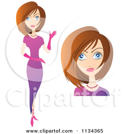 Clipart Of A Brunette Woman Shown Full Body And Face - Royalty Free Vector Illustration by YUHAIZAN YUNUS