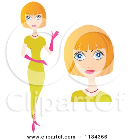 Clipart Of A Blond Woman Shown Full Body And Face - Royalty Free Vector Illustration by YUHAIZAN YUNUS