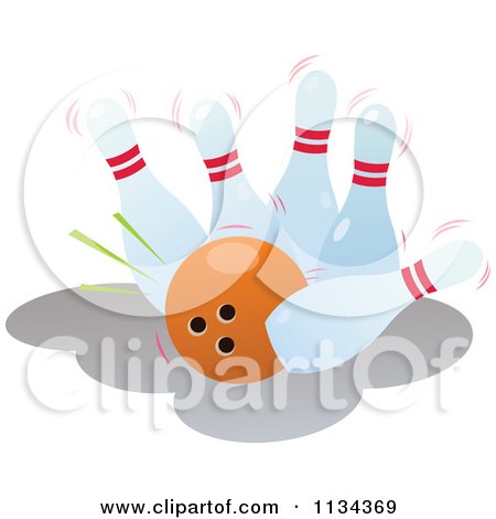 Clipart Of An Orange Bowling Ball Crashing Into Pins - Royalty Free Vector Illustration by YUHAIZAN YUNUS