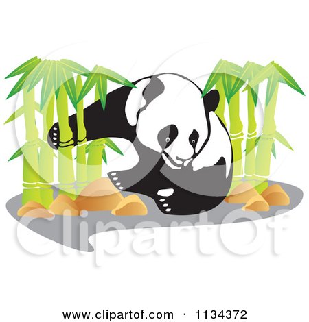 Clipart Of A Panda With Bamboo Stalks - Royalty Free Vector Illustration by YUHAIZAN YUNUS