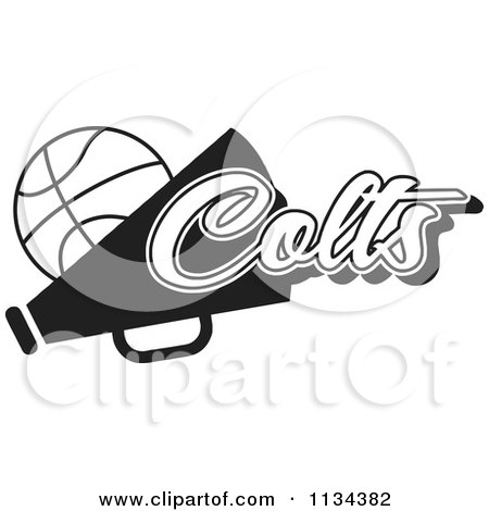 Clipart Of A Black And White Colts Basketball Cheerleader Design - Royalty Free Vector Illustration by Johnny Sajem