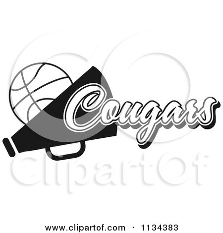 Clipart Of A Black And White Cougars Basketball Cheerleader Design - Royalty Free Vector Illustration by Johnny Sajem