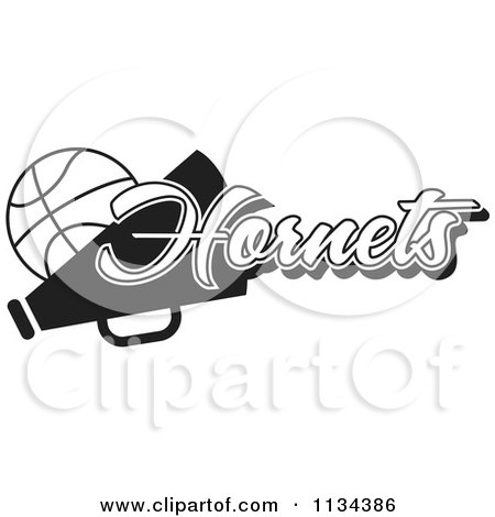Clipart Of A Black And White Hornets Basketball Cheerleader Design - Royalty Free Vector Illustration by Johnny Sajem