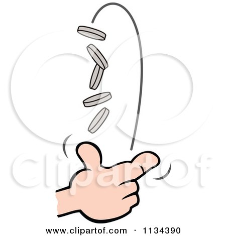 Cartoon Of A Hand Flipping Coins - Royalty Free Vector Clipart by Johnny Sajem