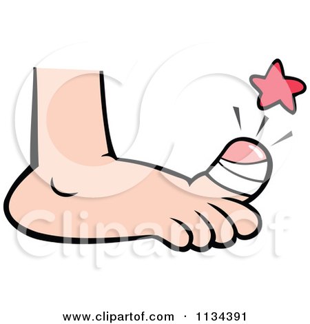 Cartoon Of A Sore Bandaged Toe - Royalty Free Vector Clipart by Johnny Sajem