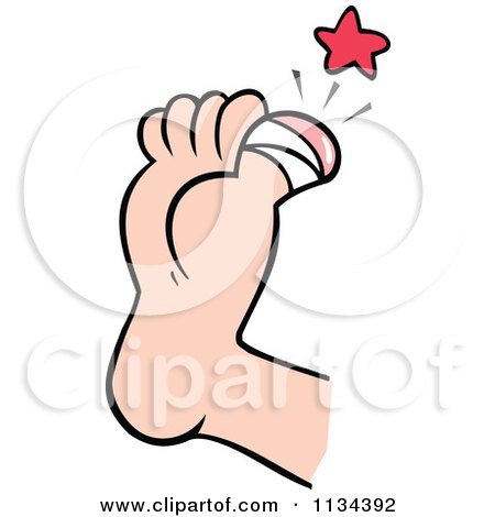 Cartoon Of A Sore Painful Bandaged Toe - Royalty Free Vector Clipart by