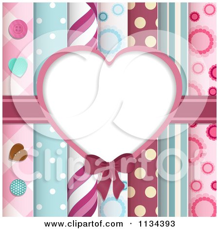 Clipart Of A Heart Frame Over Papers And Buttons - Royalty Free Vector Illustration by elaineitalia