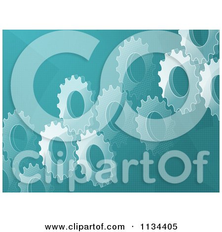 Clipart Of A Blue Gear Cog Background - Royalty Free Vector Illustration by elaineitalia