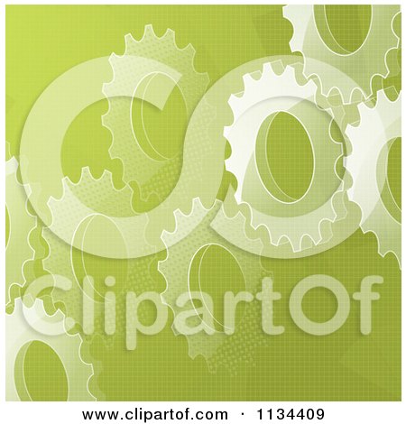 Clipart Of A Green Gear Cog Background - Royalty Free Vector Illustration by elaineitalia