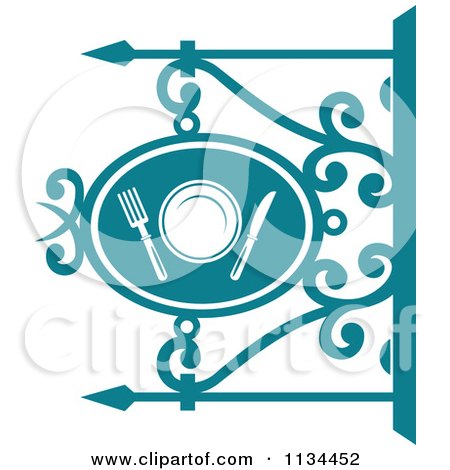 Clipart Of A Teal Restaurant Diner Shingle Sign 4 - Royalty Free Vector Illustration by Vector Tradition SM