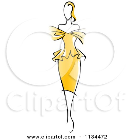 Clipart Of A Woman In A Gorgeous Yellow Dress - Royalty Free Vector Illustration by Vector Tradition SM
