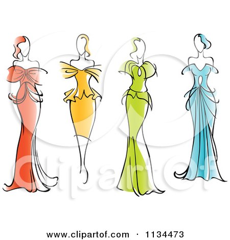 Clipart Of Women In Gorgeous Gowns And Dresses - Royalty Free Vector Illustration by Vector Tradition SM