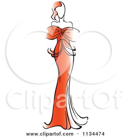 Clipart Of A Woman In A Gorgeous Red Gown - Royalty Free Vector Illustration by Vector Tradition SM