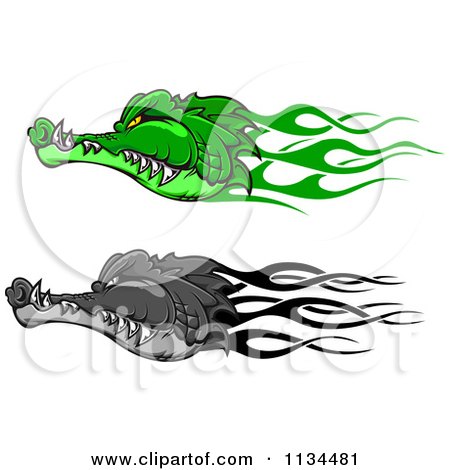 Clipart Of Flaming Crocodile Heads - Royalty Free Vector Illustration by Vector Tradition SM