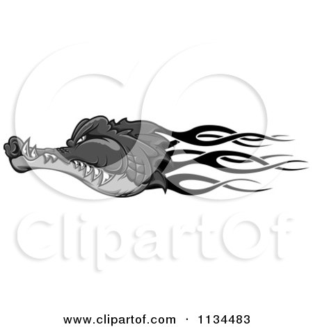 Clipart Of A Grayscale Flaming Crocodile Head - Royalty Free Vector Illustration by Vector Tradition SM