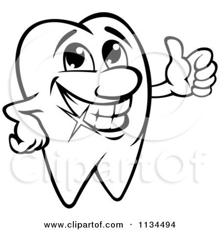 Clipart Of A Happy Black And White Tooth Mascot Holding A Thumb Up - Royalty Free Vector Illustration by Vector Tradition SM
