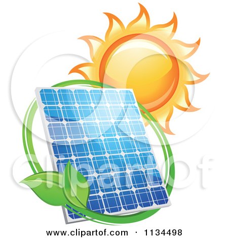 Clipart Of A Blazing Sun Leaf Circle And Solar Panel - Royalty Free Vector Illustration by Vector Tradition SM